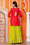 Yuvraani Jaipur_Red Silk, Organza Sequins, Embroidery Round Neck Lehenga Kurta Set _Online_at_Aza_Fashions