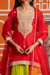 Yuvraani Jaipur_Red Silk, Organza Sequins, Embroidery Round Neck Lehenga Kurta Set _at_Aza_Fashions