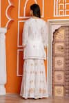 Yuvraani Jaipur_Ivory Silk, Shantoon, Organza Embroidery V-neck Kurta Sharara Set _Online_at_Aza_Fashions