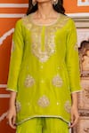 Buy_Yuvraani Jaipur_Green Shantoon, Organza Embroidery, Tassels Round Neck Silk Kurta Sharara Set _Online_at_Aza_Fashions