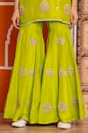 Yuvraani Jaipur_Green Shantoon, Organza Embroidery, Tassels Round Neck Silk Kurta Sharara Set _at_Aza_Fashions