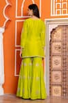 Yuvraani Jaipur_Green Shantoon, Organza Embroidery, Tassels Round Neck Silk Kurta Sharara Set _Online_at_Aza_Fashions