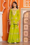 Buy_Yuvraani Jaipur_Green Shantoon, Organza Embroidery, Tassels Round Neck Silk Kurta Sharara Set 