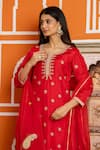 Shop_Yuvraani Jaipur_Red Silk, Shantoon, Organza Sequins, Tassels, Embroidery Kurta Pant Dupatta Set _Online_at_Aza_Fashions