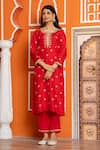 Yuvraani Jaipur_Red Silk, Shantoon, Organza Sequins, Tassels, Embroidery Kurta Pant Dupatta Set _at_Aza_Fashions
