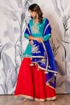 Shop_Yuvraani Jaipur_Turquoise Silk, Shantoon, Organza Sequins, Blue And Red Designer Kurta Sharara Set _Online_at_Aza_Fashions