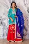 Yuvraani Jaipur_Turquoise Silk, Shantoon, Organza Sequins, Blue And Red Designer Kurta Sharara Set _at_Aza_Fashions