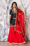 Shop_Yuvraani Jaipur_Black Silk, Shantoon, Organza Embroidery, Lace And Red Designer Kurta Sharara Set _Online_at_Aza_Fashions