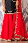 Yuvraani Jaipur_Black Silk, Shantoon, Organza Embroidery, Lace And Red Designer Kurta Sharara Set _at_Aza_Fashions