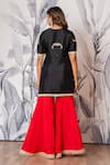 Yuvraani Jaipur_Black Silk, Shantoon, Organza Embroidery, Lace And Red Designer Kurta Sharara Set _Online_at_Aza_Fashions