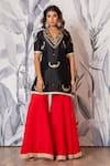 Shop_Yuvraani Jaipur_Black Silk, Shantoon, Organza Embroidery, Lace And Red Designer Kurta Sharara Set 