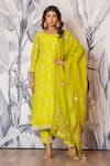 Shop_Yuvraani Jaipur_Green Silk, Shantoon, Organza Embroidery Designer Kurta Set With Dupatta And Potli 