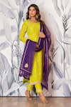 Shop_Yuvraani Jaipur_Green Silk, Shantoon, Organza Embroidery Round Designer Kurta Set With Dupatta _Online_at_Aza_Fashions