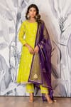 Yuvraani Jaipur_Green Silk, Shantoon, Organza Embroidery Round Designer Kurta Set With Dupatta _at_Aza_Fashions
