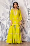 Shop_Yuvraani Jaipur_Green Silk, Shantoon, Organza Sequins, Embroidery Round Neck Kurta Sharara Set _Online_at_Aza_Fashions