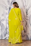 Yuvraani Jaipur_Green Silk, Shantoon, Organza Sequins, Embroidery Round Neck Kurta Sharara Set _Online_at_Aza_Fashions