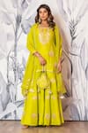 Buy_Yuvraani Jaipur_Green Silk, Shantoon, Organza Sequins, Embroidery Round Neck Kurta Sharara Set _at_Aza_Fashions