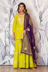 Buy_Yuvraani Jaipur_Green Silk, Shantoon, Organza Sequins, Embroidery Designer Kurta Sharara Set _at_Aza_Fashions