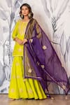Yuvraani Jaipur_Green Silk, Shantoon, Organza Sequins, Embroidery Designer Kurta Sharara Set _Online_at_Aza_Fashions