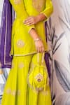 Buy_Yuvraani Jaipur_Green Silk, Shantoon, Organza Sequins, Embroidery Designer Kurta Sharara Set _Online_at_Aza_Fashions