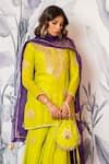Shop_Yuvraani Jaipur_Green Silk, Shantoon, Organza Sequins, Embroidery Designer Kurta Sharara Set _Online_at_Aza_Fashions