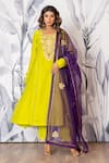 Buy_Yuvraani Jaipur_Green Silk, Shantoon, Organza Embroidery Round Designer Kurta Pant Dupatta Set _at_Aza_Fashions