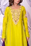 Buy_Yuvraani Jaipur_Green Silk, Shantoon, Organza Embroidery Round Designer Kurta Pant Dupatta Set 