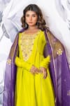 Shop_Yuvraani Jaipur_Green Silk, Shantoon, Organza Embroidery Round Designer Kurta Pant Dupatta Set 
