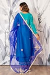 Yuvraani Jaipur_Blue Silk, Shantoon, Organza Sequins, Embroidery V-neck Kurta Set With Dupatta _Online_at_Aza_Fashions