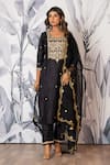 Buy_Yuvraani Jaipur_Black Silk, Shantoon, Organza Sequins, Embroidery Round Kurta Pant Dupatta Set _at_Aza_Fashions