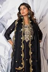 Shop_Yuvraani Jaipur_Black Silk, Shantoon, Organza Sequins, Embroidery Round Kurta Pant Dupatta Set _Online_at_Aza_Fashions