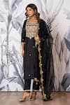 Yuvraani Jaipur_Black Silk, Shantoon, Organza Sequins, Embroidery Round Kurta Pant Dupatta Set _at_Aza_Fashions