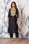 Shop_Yuvraani Jaipur_Black Silk, Shantoon, Organza Sequins, Embroidery Round Kurta Pant Dupatta Set 