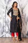 Buy_Yuvraani Jaipur_Black Silk, Shantoon, Organza Embroidery, Designer And Red Kurta Pant Dupatta Set _at_Aza_Fashions