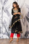 Yuvraani Jaipur_Black Silk, Shantoon, Organza Embroidery, Designer And Red Kurta Pant Dupatta Set _Online_at_Aza_Fashions
