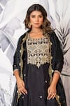 Shop_Yuvraani Jaipur_Black Silk, Shantoon, Organza Embroidery, Designer And Red Kurta Pant Dupatta Set _Online_at_Aza_Fashions