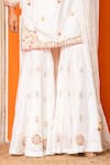Yuvraani Jaipur_Ivory Silk, Organza, Shantoon Embroidery Round Neck Kurta Sharara Set _Online_at_Aza_Fashions