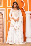 Buy_Yuvraani Jaipur_Ivory Silk, Organza, Shantoon Embroidery Round Neck Kurta Sharara Set _at_Aza_Fashions