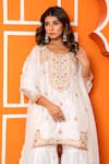 Yuvraani Jaipur_Ivory Silk, Organza, Shantoon Embroidery Round Neck Kurta Sharara Set _at_Aza_Fashions