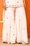 Yuvraani Jaipur_Peach Silk, Shantoon, Organza Embroidery Round Neck Kurta Sharara Set _at_Aza_Fashions