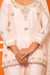 Buy_Yuvraani Jaipur_Peach Silk, Shantoon, Organza Embroidery Round Neck Kurta Sharara Set _Online