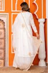 Yuvraani Jaipur_Ivory Silk, Shantoon, Organza Embroidery Round Neck Kurta Pant Set _Online_at_Aza_Fashions