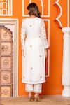 Buy_Yuvraani Jaipur_Ivory Silk, Shantoon, Organza Embroidery Round Neck Kurta Pant Set _Online_at_Aza_Fashions