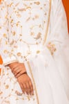 Shop_Yuvraani Jaipur_Ivory Silk, Shantoon, Organza Embroidery Round Neck Kurta Pant Set _Online_at_Aza_Fashions