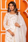 Yuvraani Jaipur_Ivory Silk, Shantoon, Organza Embroidery Round Neck Kurta Pant Set _at_Aza_Fashions