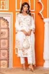 Buy_Yuvraani Jaipur_Ivory Silk, Shantoon, Organza Embroidery Round Neck Kurta Pant Set 