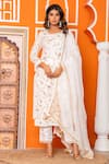Shop_Yuvraani Jaipur_Ivory Silk, Shantoon, Organza Embroidery Round Neck Kurta Pant Set 