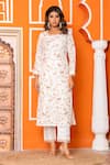 Yuvraani Jaipur_Ivory Silk, Shantoon, Organza Embroidery Round Neck Kurta Pant Set _Online