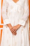 Buy_Yuvraani Jaipur_Ivory Muslin, Shantoon, Chinon, Chiffon Embroidery V-neck Anarkali Set _Online_at_Aza_Fashions