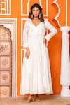 Shop_Yuvraani Jaipur_Ivory Muslin, Shantoon, Chinon, Chiffon Embroidery V-neck Anarkali Set 